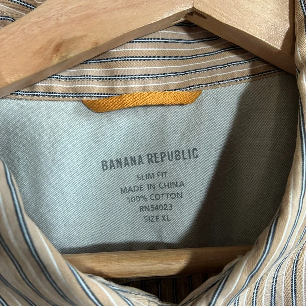 Banana Republic Slim Fit Western Snap Shirt XL Tan Mens Cotton Long Sleeve